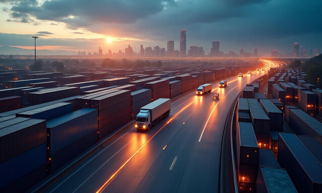 Modern logistics hub with cargo containers and transportation routes