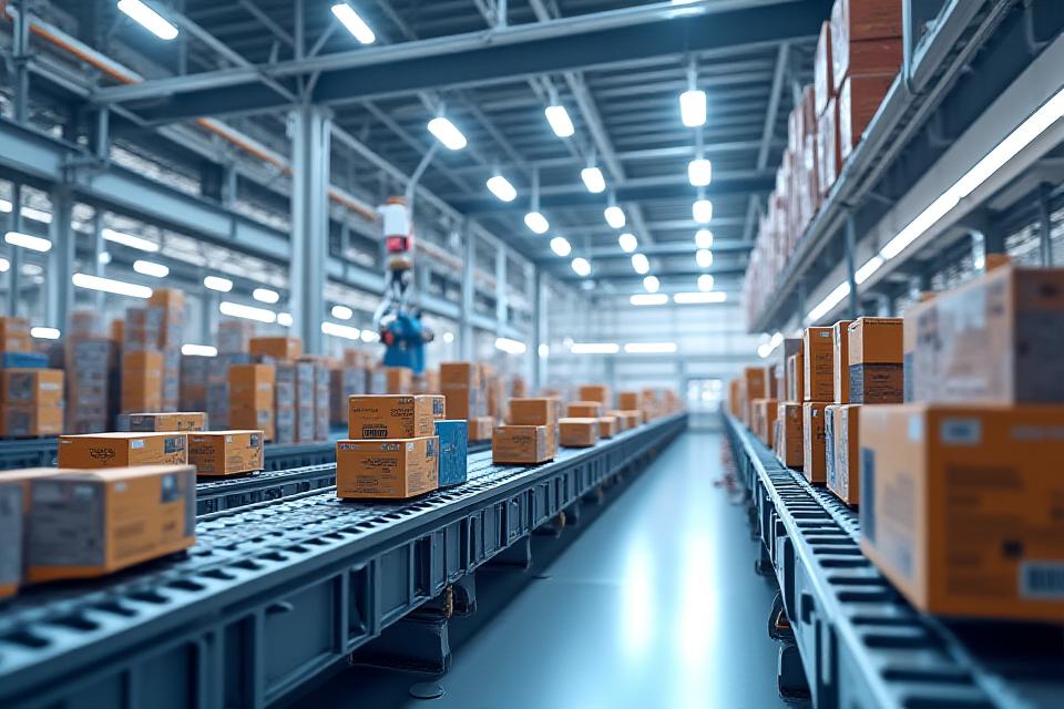 Automated warehouse with robotic sorting systems and conveyor belts